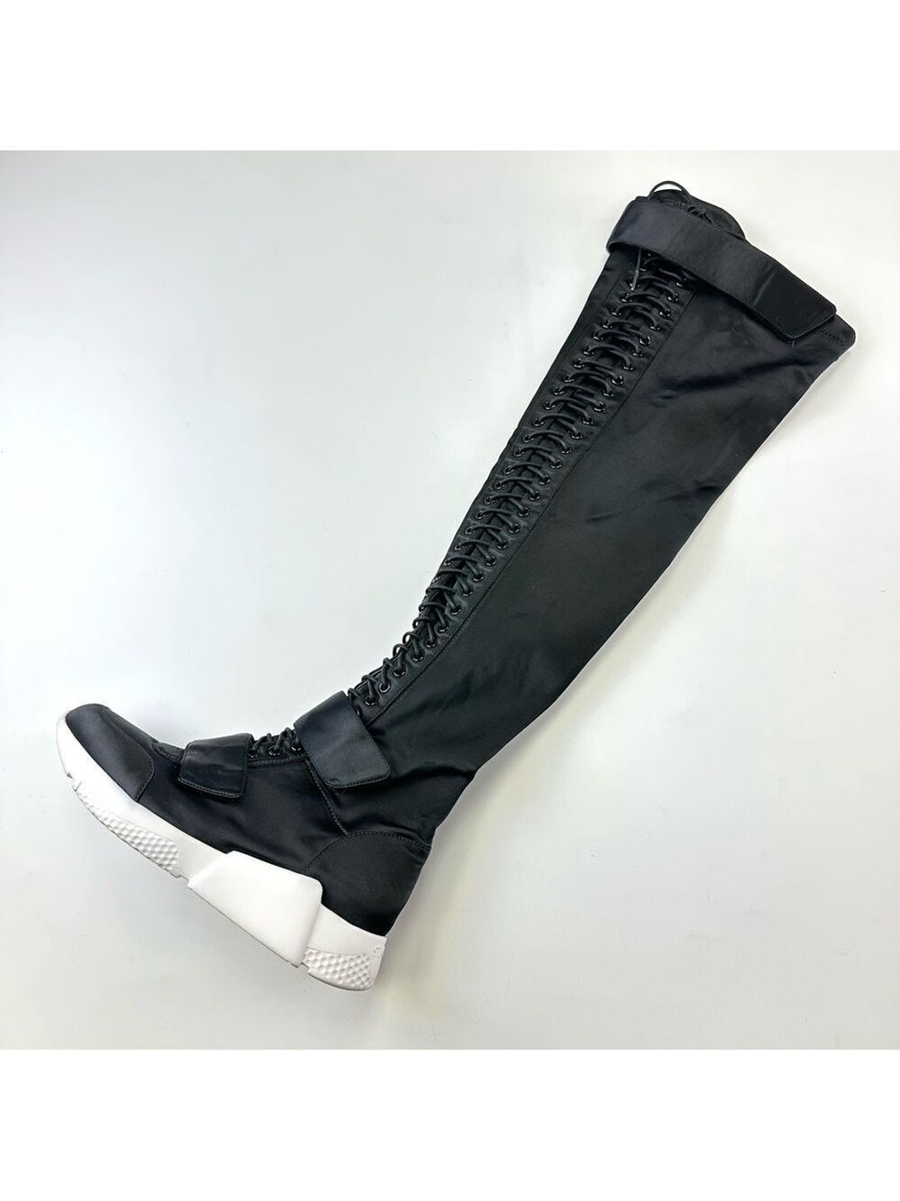 Over the knee lace up sneaker boots Womens Size 6 black satin Emogirl Animae